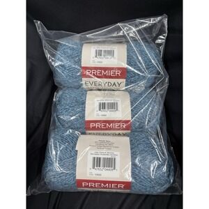 Lot Of 3 Premier Yarns Anti-Pilling Everyday Worsted Blue Heathers Yarn